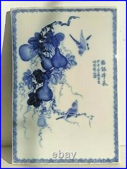 Chinese Antique Fine Large Blue And White Porcelaine Plaque Panel Signed Shuzan