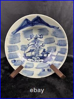 Chinese Antique Ming Dynasty Cobalt Blue & White Porcelain Plate 8.5D