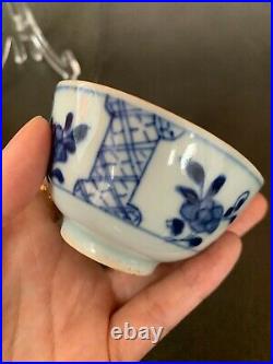 Chinese Antique blue white tea cup and saucer Qianlong period 18c excellent