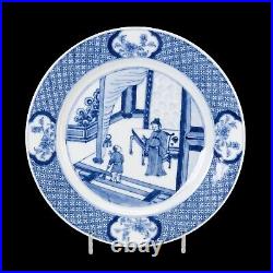 Chinese B&W porcelain plate, Romance of Western chamber, 19th ct, Free Shipping