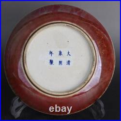 Chinese Blue and White Porcelain Qing Kangxi Red Glaze Dragon Phoenix Plate 8.7