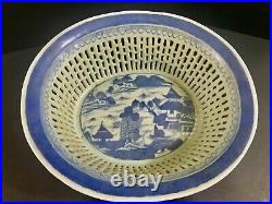 Chinese Export Blue & White Nanking Weave Basket Fine 19th Century