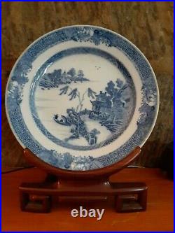 Chinese Export Blue & White Porcelain Plate withStand Ching Dynasty