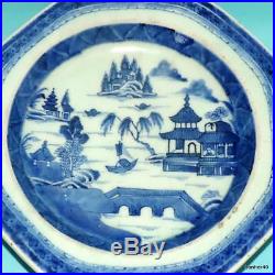 Chinese Export Porcelain Antique 18thc Qianlong Blue White Hot Water Dish Plate