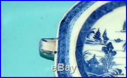 Chinese Export Porcelain Antique 18thc Qianlong Blue White Hot Water Dish Plate