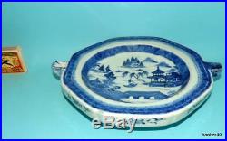 Chinese Export Porcelain Antique 18thc Qianlong Blue White Hot Water Dish Plate