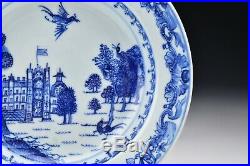 Chinese Export Qianlong Blue & White Porcelain Burghley House Soup Plate Bowl
