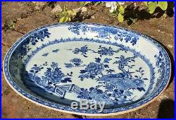 Chinese Large Antique Porcelain 18th C 14 in Qianlong Charger Blue White Birds