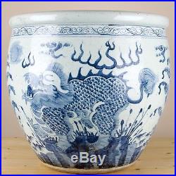 Chinese Large Blue and White Dragons Porcelain Fish Bowl/Planter 22 D