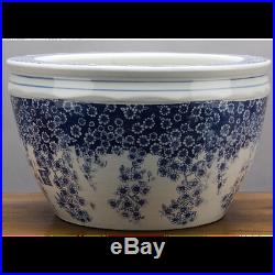 Chinese Large Blue and White Floral Chinoiserie Porcelain Bowl/Planter 16 D