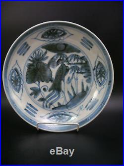 Chinese Ming Dynasty Swatow Phoenix Bird Blue White Zhangzhou Kiln Plate