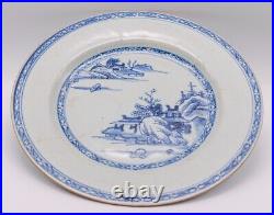 Chinese Plate Blue White Pagoda Lake Porcelain Qing Dynasty Qianlong (1736-1795)