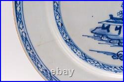 Chinese Plate Blue White Pagoda Lake Porcelain Qing Dynasty Qianlong (1736-1795)