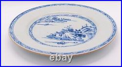 Chinese Plate Blue White Pagoda Lake Porcelain Qing Dynasty Qianlong (1736-1795)