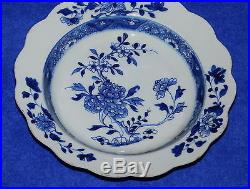 Chinese Porcelain 18c Blue & White Bowl Oriental Scalloped Dish 1700s 9diameter