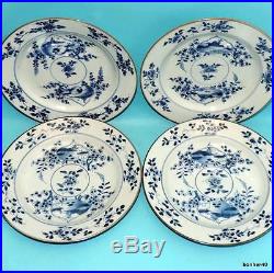 Chinese Porcelain 4 Antique 18thc Blue White Under Glaze Plates Kangxi Qianlong