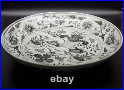 Chinese Rare Yuan To Ming Dynasty Blue White Large Heavy Charger Plate 49 CM