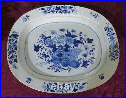 Chinese export blue white vintage Georgian oriental antique meat plate platter