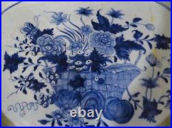 Chinese export blue white vintage Georgian oriental antique meat plate platter