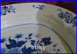 Chinese export blue white vintage Georgian oriental antique meat plate platter