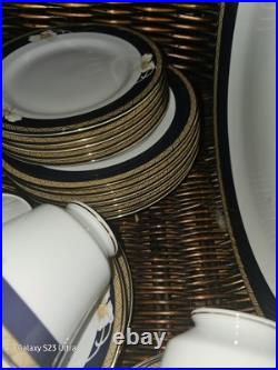 Christine Holm ROYAL ORCHID Flower on White Cobalt Blue Gold Rim Fine CHINA