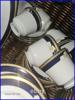 Christine Holm ROYAL ORCHID Flower on White Cobalt Blue Gold Rim Fine CHINA