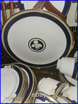 Christine Holm ROYAL ORCHID Flower on White Cobalt Blue Gold Rim Fine CHINA