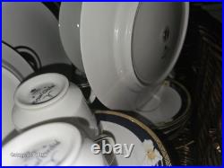 Christine Holm ROYAL ORCHID Flower on White Cobalt Blue Gold Rim Fine CHINA