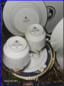 Christine Holm ROYAL ORCHID Flower on White Cobalt Blue Gold Rim Fine CHINA