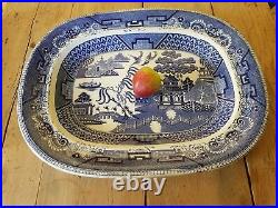 Christmas Thanksgiving Antique Huge Banqueting Willow Pattern Platter 20 x 16