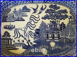 Christmas Thanksgiving Antique Huge Banqueting Willow Pattern Platter 20 x 16