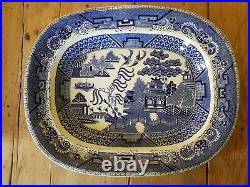 Christmas Thanksgiving Antique Huge Banqueting Willow Pattern Platter 20 x 16