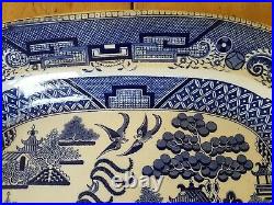 Christmas Thanksgiving Antique Huge Banqueting Willow Pattern Platter 20 x 16