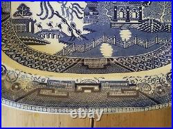 Christmas Thanksgiving Antique Huge Banqueting Willow Pattern Platter 20 x 16