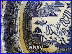 Christmas Thanksgiving Antique Huge Banqueting Willow Pattern Platter 20 x 16