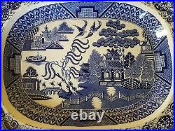 Christmas Thanksgiving Antique Huge Banqueting Willow Pattern Platter 20 x 16