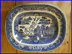 Christmas Thanksgiving Antique Huge Banqueting Willow Pattern Platter 20 x 16