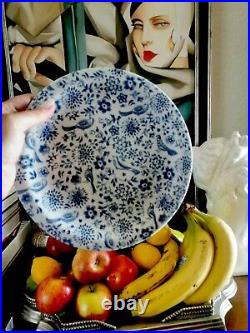 Churchill 4 x Small Dinner Side Plates Ø 23 cm Blue White Bird Flower Pattern
