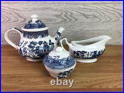 Churchill Blue Willow 21 Piece Set Including Teapot Cugar Bowl Cups & Saucers