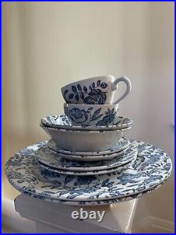 Churchill RARE Blue & White Peony Floral Plates Cup Saucer & Bowls 10 piece set