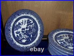 Churchill Willow Blue Georgian Shape Staffordshire Dinner Plate Set Of 14