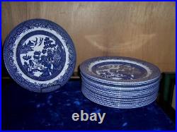 Churchill Willow Blue Georgian Shape Staffordshire Dinner Plate Set Of 14