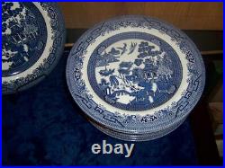 Churchill Willow Blue Georgian Shape Staffordshire Dinner Plate Set Of 14