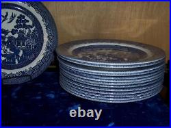 Churchill Willow Blue Georgian Shape Staffordshire Dinner Plate Set Of 14