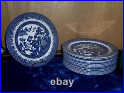 Churchill Willow Blue Georgian Shape Staffordshire Dinner Plate Set Of 14