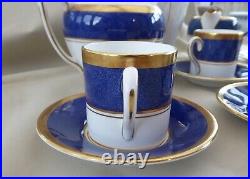 Coalport Athlone Blue' Coffee Set Pot Sugar Milk & 6 Coffee Cans Cups & Saucers