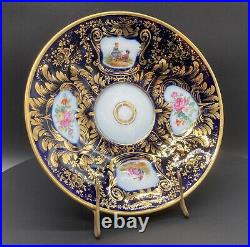 Cobalt Blue/Gold Showcase/Saucer 4 Figurative Floral Miniatures