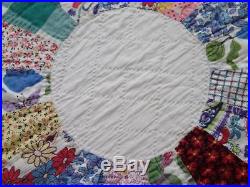 Cottage Home Perfect! Densely Quilted Vintage Blue & White Dresden Plate QUILT