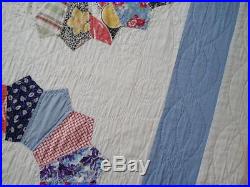 Cottage Home Perfect! Densely Quilted Vintage Blue & White Dresden Plate QUILT