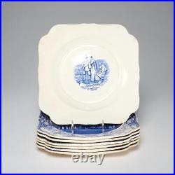 Crown Ducal Colonial Times Blue White Square Plates 1930s Vtg Mixed Set of 7